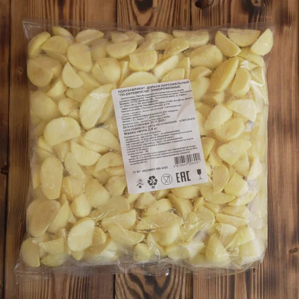 Semi-finished product. Country-style potato wedges