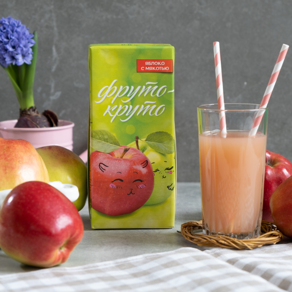 Apple nectar with pulp for baby food for preschool and school-age children